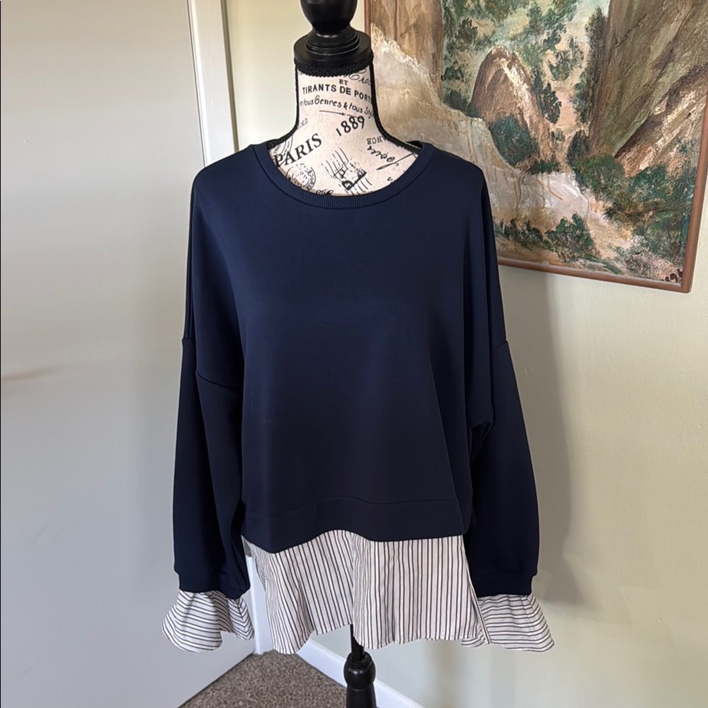 Maeve Striped Trim Twofer Sweatshirt